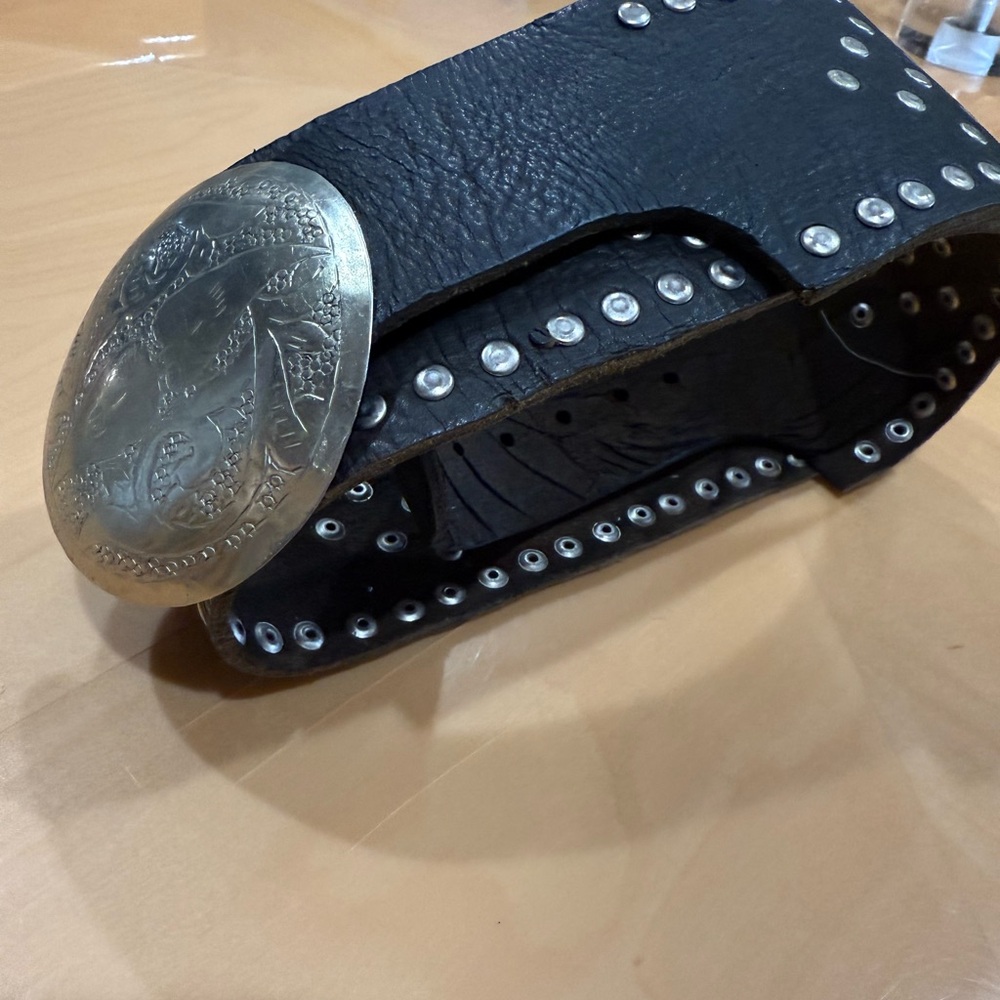 Black Leather Belt with Silver Buckle
